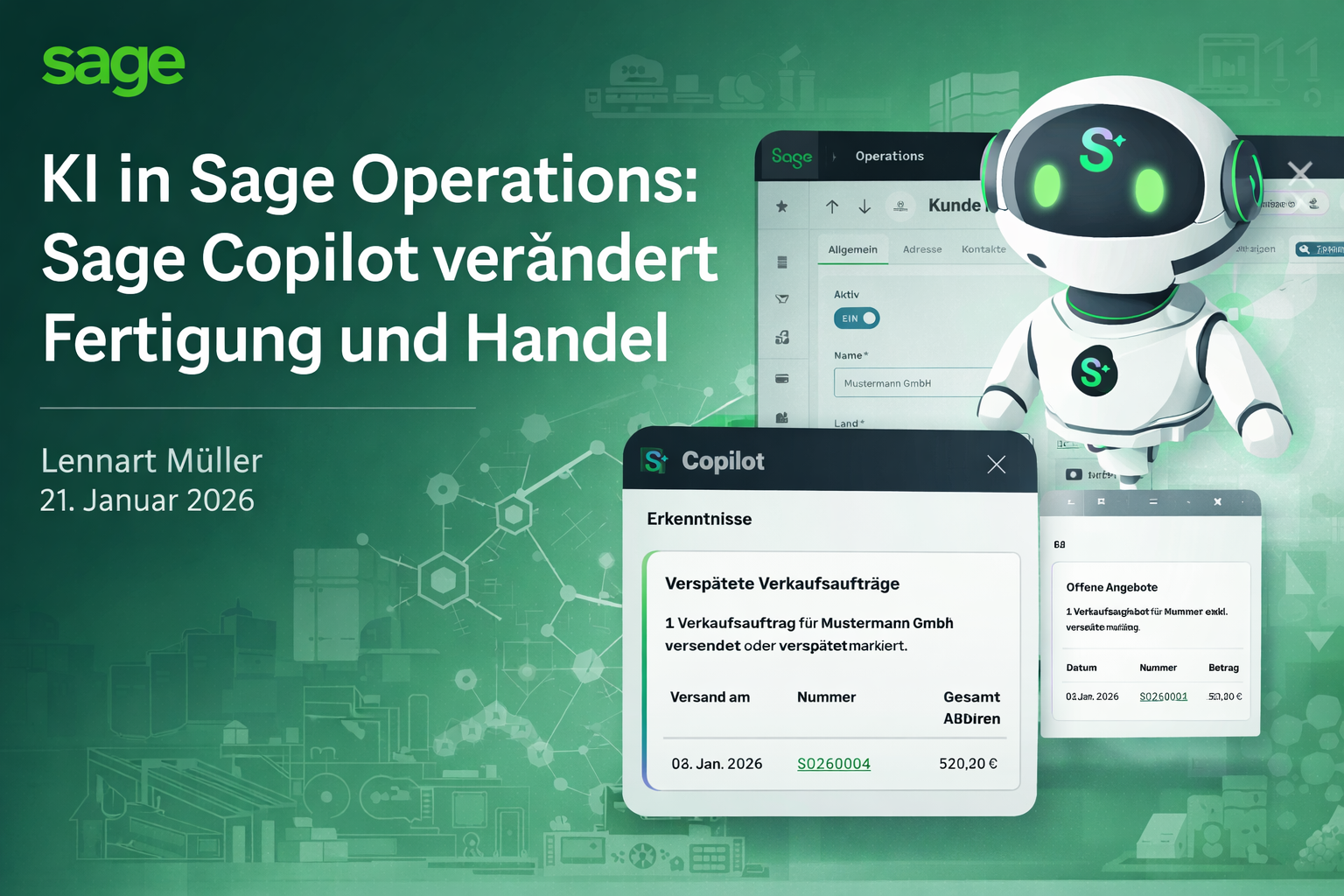 Sage Copilot zeigt KI-gestützte Erkenntnisse zu verspäteten Verkaufsaufträgen und offenen Angeboten direkt im Cloud-ERP Sage Operations.